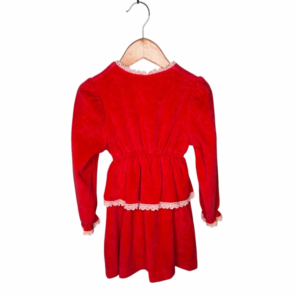 Peaches ‘n Cream Vintage 70s Layered Red Velour Lace Trimmed Dress